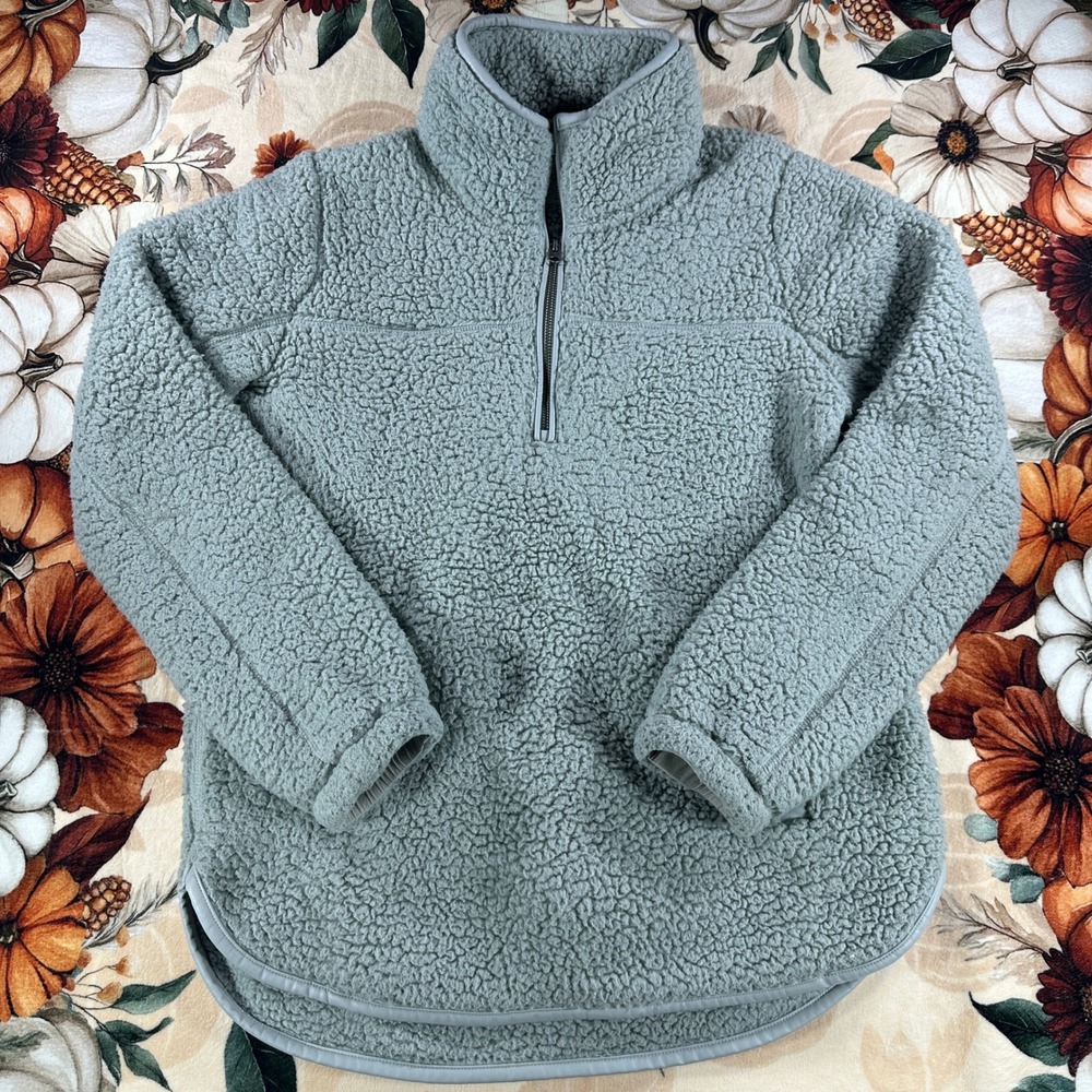 Abercrombie Fitch Womens Soft AF Sherpa Fleece Quarter Zip Pullover Sage Medium